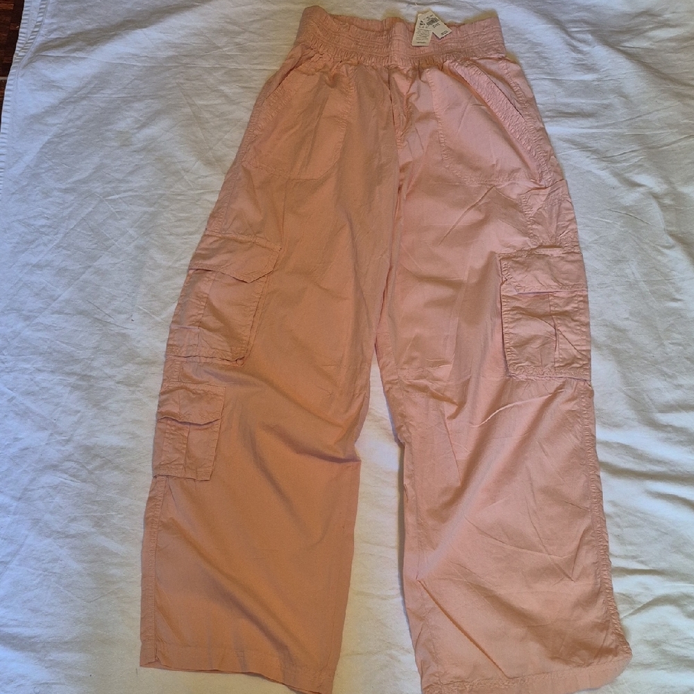 aerie Women's Pink Cargo Pants with Elastic Waist
